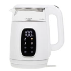 Чайник электрический Adler AD 1305 с LED-дисплеем, объем 1,7 л, сенсорная панель, регулировка температуры, белый и серебряный.