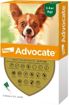 Капли Elanco (Bayer) Advocate (Адвокат) от заражений эндо и экто паразитами для собак до 4 кг 3 пипетки (4007221037408)