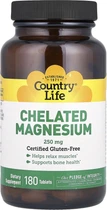 Магній хелатний Country Life Chelated Magnesium 250 мг 180 таблеток (015794026860)