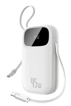Павербанк 10000mAh 45W Baseus EnerFill FC31 QPow 3 (E0028C01) УМБ зі швидкою зарядкою, LED-дисплеєм, 2 вбудованими кабелями Type-C/Lightning і портами USB/Type-C Портативний зовнішній акумулятор для телефону/ноутбука, Білий