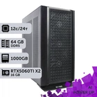 Рабочая станция AI Workstation PowerUp #65 Ryzen 9 9900x/64 GB/SSD 1TB/GeForce RTX 5060Ti 16GB x2 для задач искусственного интеллекта машинного обучения и вычислений с помощью графических процессоров