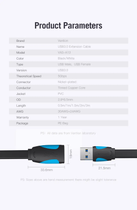 USB кабель-удлинитель Vention USB 3.0 Male to USB Female 5 Гбит/с плоский 1.5 м Black (VAS-A13-B150)