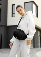 Женская сумка через плечо бананка Sambag Flex черная тканевая 30×17×15 см (85351065)