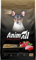 Полнорационный сухой корм AnimAll для взрослых собак малых пород со свежей индейкой и ягненком