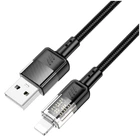 Кабель Hoco U129 прозорий Lightning 1.2м текстильна обплетення для iPhone чорний