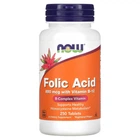 Фолієва кислота з витамином В-12 (Folic acid with vitamin B-12) 800 мкг/25 мкг 250 таблеток (NOW-00476)