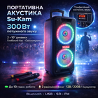 Портативная колонка акустическая система Su-Kam 1010 BT мощная 300W с 2 беспроводными микрофонами цветомузыкой Bluetooth USB FM радио аккумулятором большая на колесах для караоке праздников мероприятий