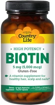 Вітамін B7 Country Life High Potency Biotin 5 мг 120 желатинових капсул (015794065067)