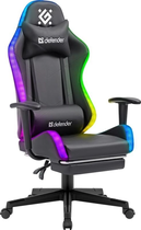 Геймерское кресло Defender Watcher полиуритановое с RGB подсветкой и подножкой (Черное)