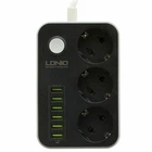 Мережевий подовжувач 6USB 3.4A 3 розетки довжина кабелю 1.6 м чорний LDNIO SE3631