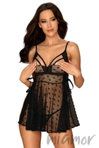 Прозрачный бебидолл с открытым бюстом и трусиками Obsessive Heartia babydoll S/M Черный