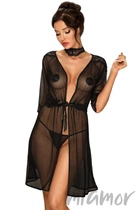 Прозорий халатик із чокером Obsessive Lucita Peignoir S/M Чорний