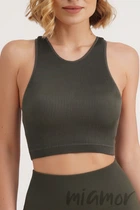 Топ безшовний в рубчик GIULIA Halter Top Rib KHAKI S/M Хакі