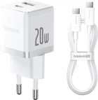 Мережевий зарядний пристрій 20W з кабелем Type-C-Type-C Baseus Palm USB/Type-C білий P10111608213-01