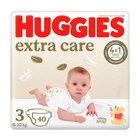 Дитячі підгузки Huggies Extra Care Jumbo розмір 3 (6-10 кг), 40 шт Дитячі одноразові підгузники з індикатором вологи та миттєвим поглинанням Памперси для дітей