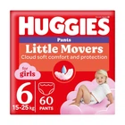 Детские подгузники-трусики Huggies Little Movers Pants для девочек размер 6 (15-25 кг) 60 шт
