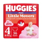 Детские подгузники-трусики Huggies Little Movers Pants для девочек, размер 4 (9-14 кг), 36 шт Детские одноразовые подгузники Pants с индикатором влаги и сухостью до 12 часов Памперсы трусиками пантс для детей