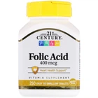 Фолієва кислота 21st Century (Folic Acid) 400 мкг 250 таблеток CEN21377