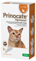 Prinocate Прінокат краплі від бліх та кліщів для котів до 4кг, 40/4мг (3 піпетки/уп) (157409)