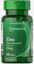 Цинк глюконат, Zinc, Puritan's Pride, 25 мг, 100 таблеток (PTP-12000)