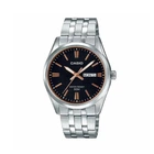 Мужские классические часы Casio MTP-1335D-1A2 серебристые с чёрным циферблатом