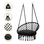 Подвесное плетеное кресло-качалка с подушкой 80 см LEOBRO Boho XL Black (LB-1105) нагрузкой до 150 кг, черное