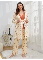 Пижама для кормящих мам(халат,брюки,майка) SHEIN M Бежевый sa2207053443378522