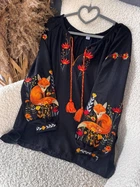 Жіноча лляна вишита сорочка "Лисичка" L чорний (151SVIET)