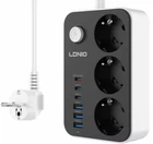 Сетевой фильтр-разветвитель на 3 EU розетки 3 USB 3 Type-C 250В LDNIO SE3631C с выключателем 2500Вт 10А удлинитель быстрая зарядка для телефона повышенная безопасность 2м выключатель