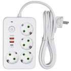Мережевий фільтр подовжувач 3 метри на 4 розетки 2 USB 1 Type-C та кнопкою відключення перенесення із заземленням та захистом від перевантаження для дому офісу побутової техніки зарядки телефону гаджетів Білий