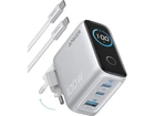 Мережевий зарядний пристрій ANKER GaN Charger 100W Display and Cable Silver + Type-C cable (B121BG41)