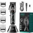 Аккумуляторная машинка для стрижки волос VGR V653 10 Вт 250 г USB керамические и титановые лезвия 4 насадки черный