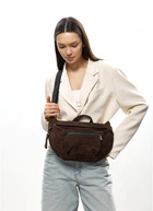 Женская поясная сумка бананка из натуральной замши SAMBAG Коричневая (546203821)