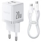 МЗП Baseus Palm Fast Charger Type-C+USB 20W (With Cable Type-C to Type-C 60W 1m) white