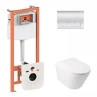 Набор Qtap инсталляция 3 в 1 Nest QT0133M425 с панелью смыва линейной QT0111M08381CRM + унитаз с сиденьем Swan QT16335178W
