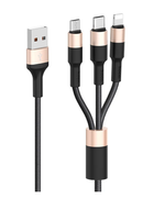 Кабель 3в1 USB/Apple Lightning+Type-C+microUSB 1 м Hoco X26 Xpress чорний з золотистим