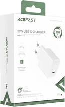 Мережевий зарядний пристрій Acefast A1 PD20W single USB-C charger White (6974316280040)