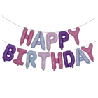 Шар фольгований надпис надувний 40 см Happy Birthday Різнобарвний розовий
