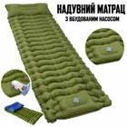 Матрас надувной туристический утолщенный 10 см прочный каремат для путешествий и отдыха с встроенным насосом и подушкой 15 см коврик самонадувающийся компактный складной легкий для авто кемпинга палатки пикника рыбалки похода 190x68x10см хаки