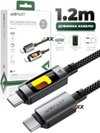 Дата кабель USB-C to USB-A кабель для зарядки телефона, для передачи данных в тканевой нейлонной оплётке с градиентной подсветкой 1.2m 60W 3A AceFast Black