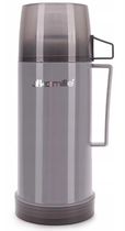 Термос Kamille KM-2071 600 мл пластиковий зі скляною колбою та кришкою-чашкою сірий