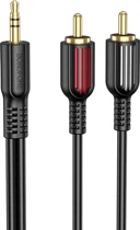Аудіокабель BOROFONE BL11 3.5mm male to double lotus RCA, PVC, 1,5m, Black (6974443382204)