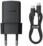 Сетевое зарядное устройство Baseus Palm Fast Charger 1Type-C Power Delivery 30W EU + кабель Type-C to Type-C 60W 20V/3A 1 м (P10111605113-01) Black