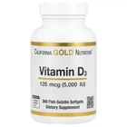Вітамін D3 California Gold Nutrition (Vitamin D3) 125 мкг (5000 МО) 360 капсул із риб'ячого желатину (CGN-01066)