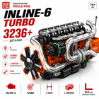 Конструктор Mould King 10200 Inline-6 Turbo Technic з електромотором, модель рядного 6-циліндрового двигуна, 3236 деталей