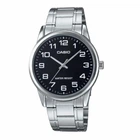 Мужские классические часы Casio MTP-V001D-1B серебристые с чёрным циферблатом