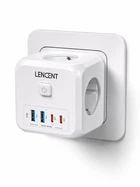 Мережевий фільтр розгалужувач трійник 3EU розетки з вимикачем + 2USB-C + 2USB-A Lencent PowerCube 4000W/16A Білий