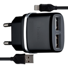 Сетевое зарядное устройство Hoco C12 с Lightning кабелем для зарядки двух устройств одновременно 2USB 2.4A черное