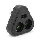 Розетка-трійник із заземленням F202-Black, 2 розетки+3USB(1А), 2500W, 10A, 110-250V~Max, Blister