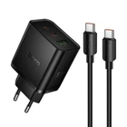 Сетевое зарядное устройство Hoco N75 2x USB-C + USB-A QC3.0 PD 65W + кабель USB-C Black (6942007673846)